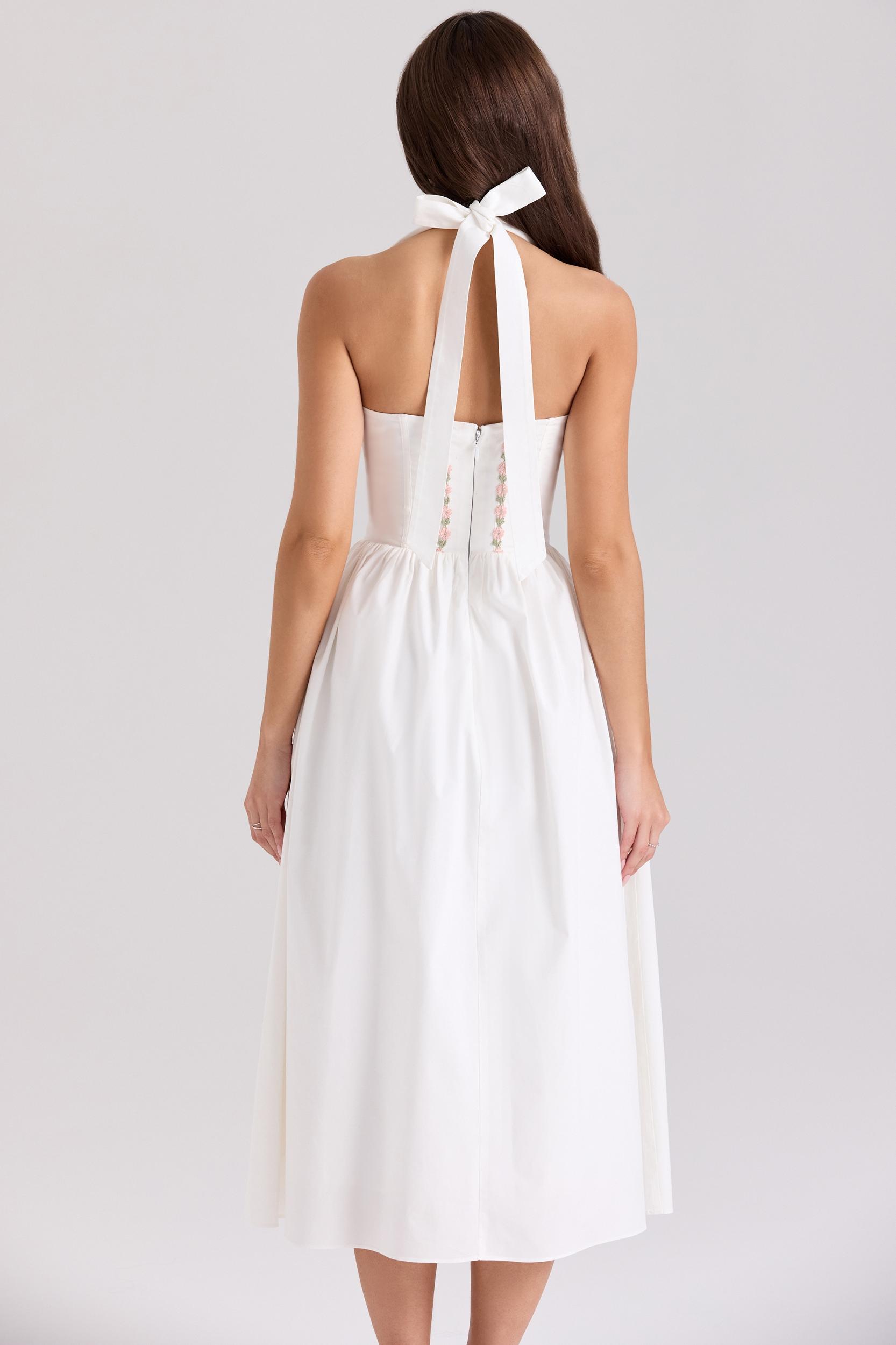 Emilia  white cotton halter neck midi dress Product Image