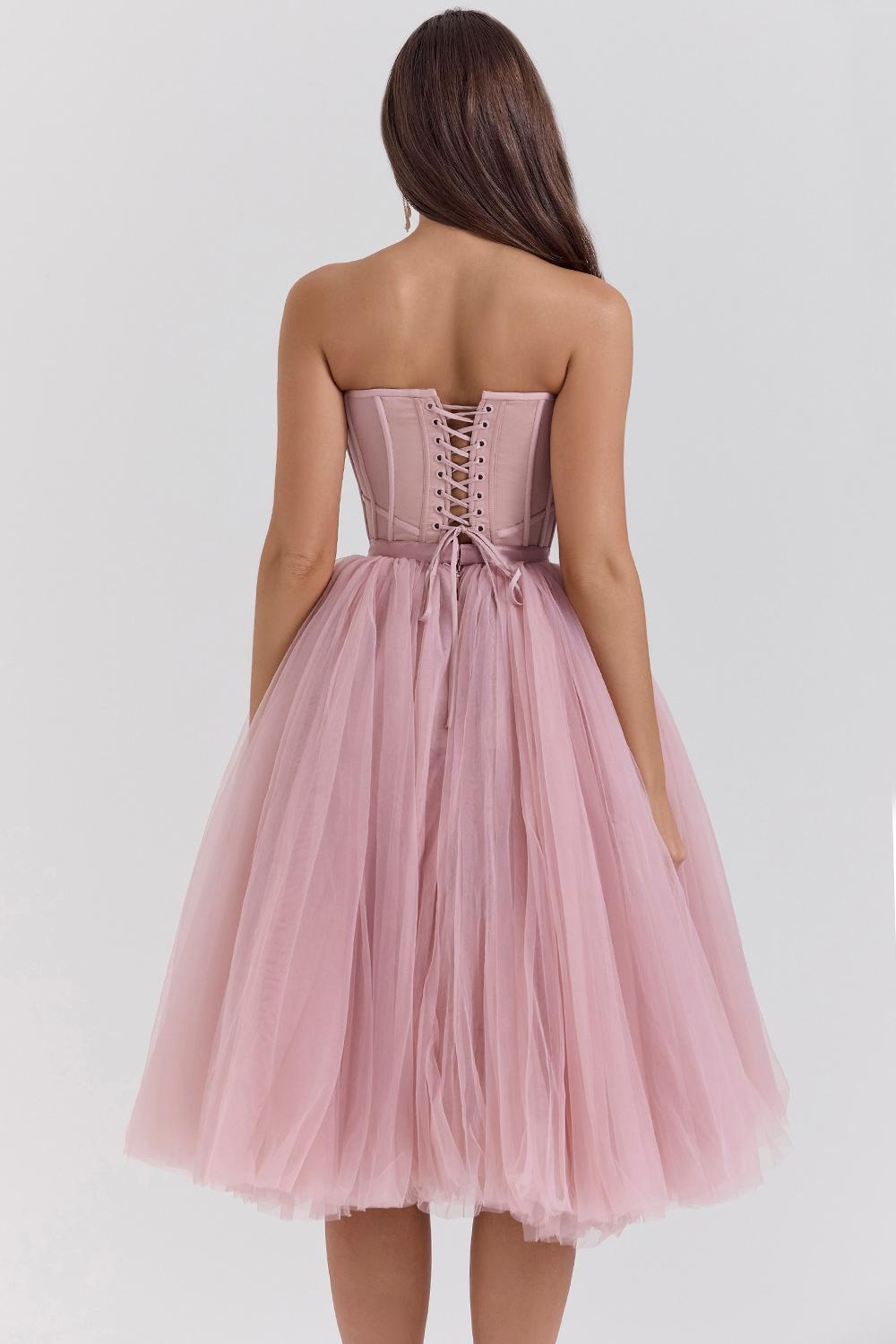 Darling  french rose tulle midi dress - sale Product Image