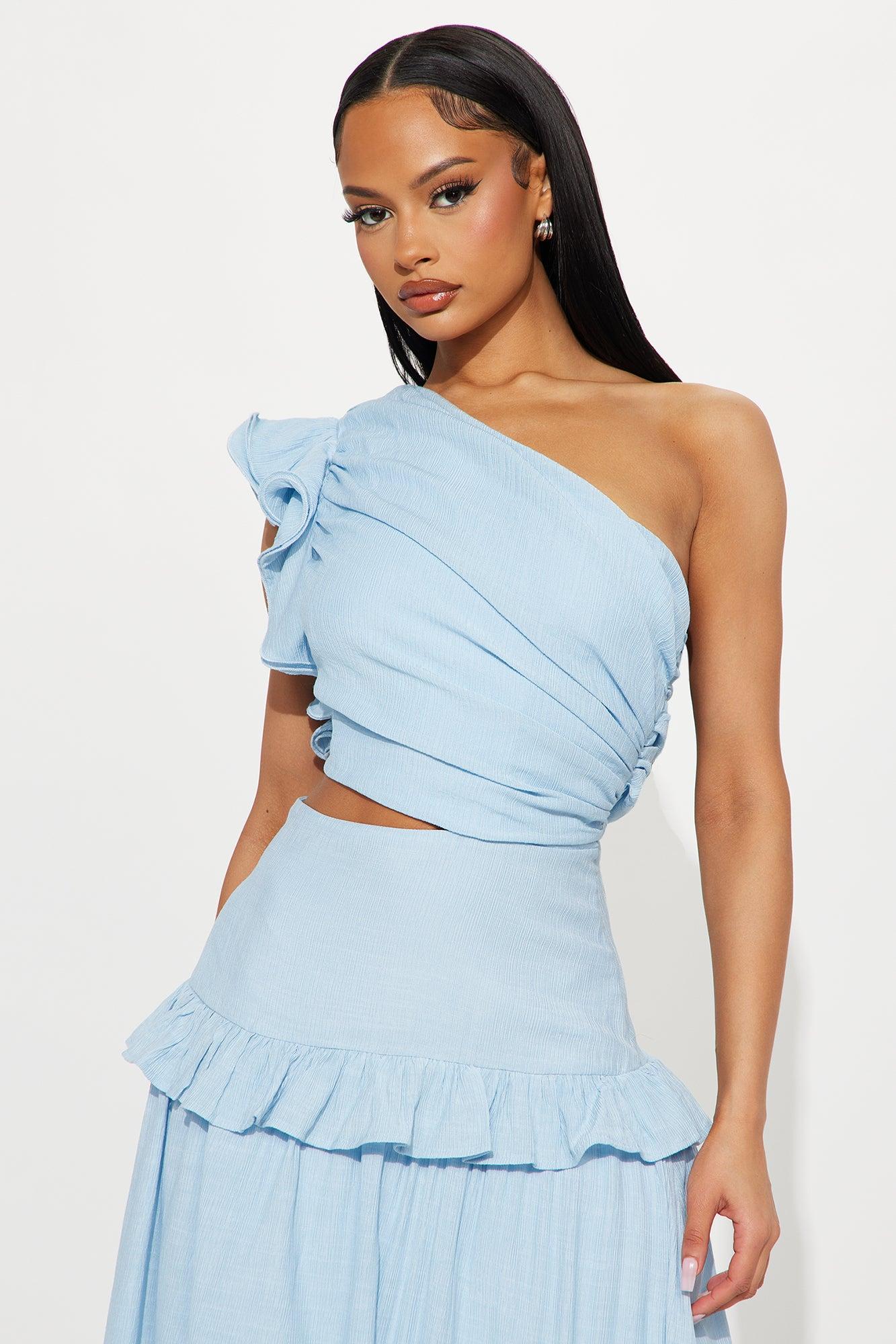 Lucie One Shoulder Maxi Dress - Light Blue Product Image