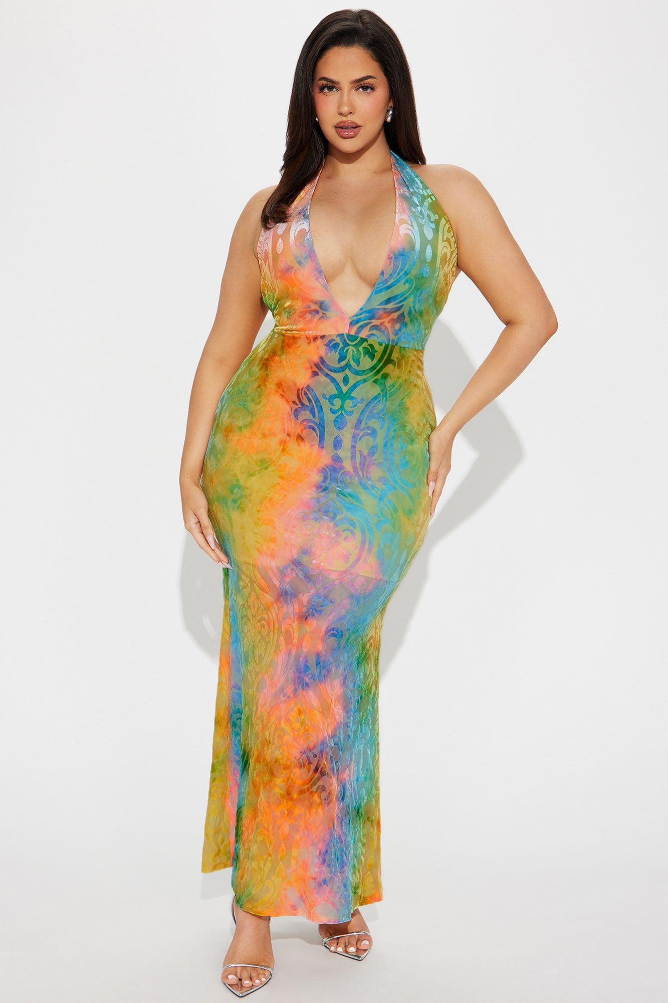 Take A Peek Mesh Maxi Dress - Multi Color Product Image