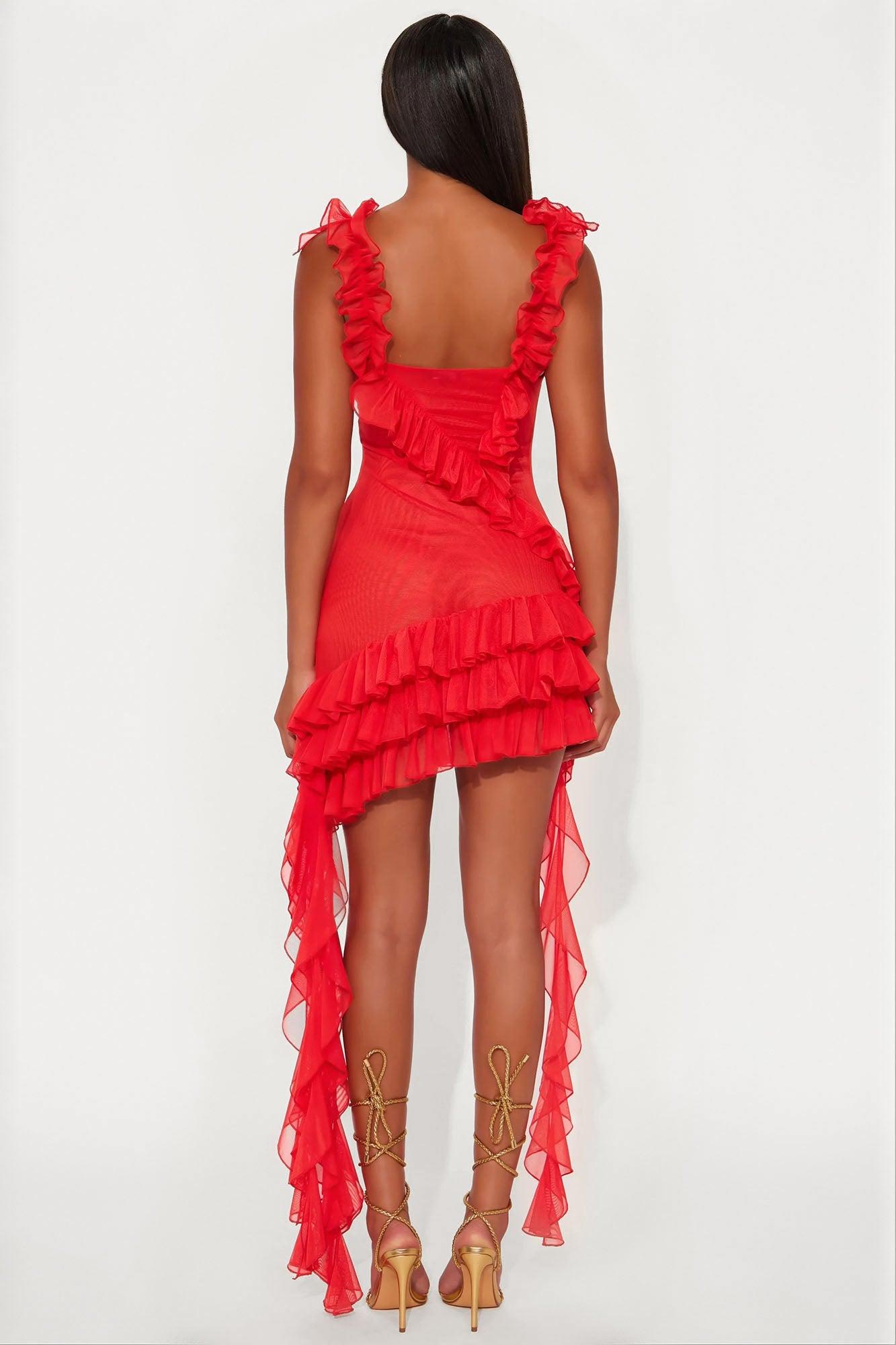 Gabrielle Ruffled Mini Dress - Red Product Image