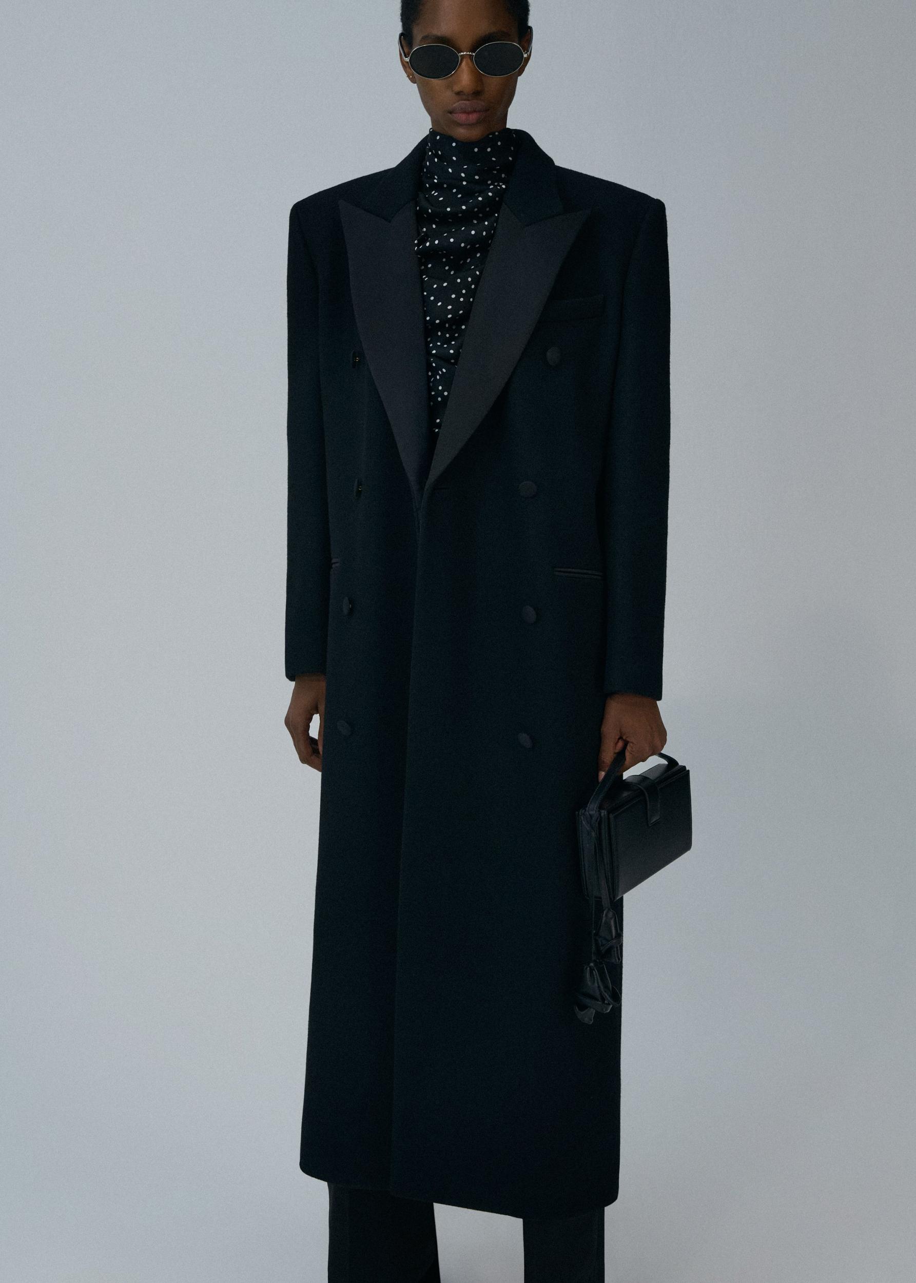 Long classic wool coat in black Product Image