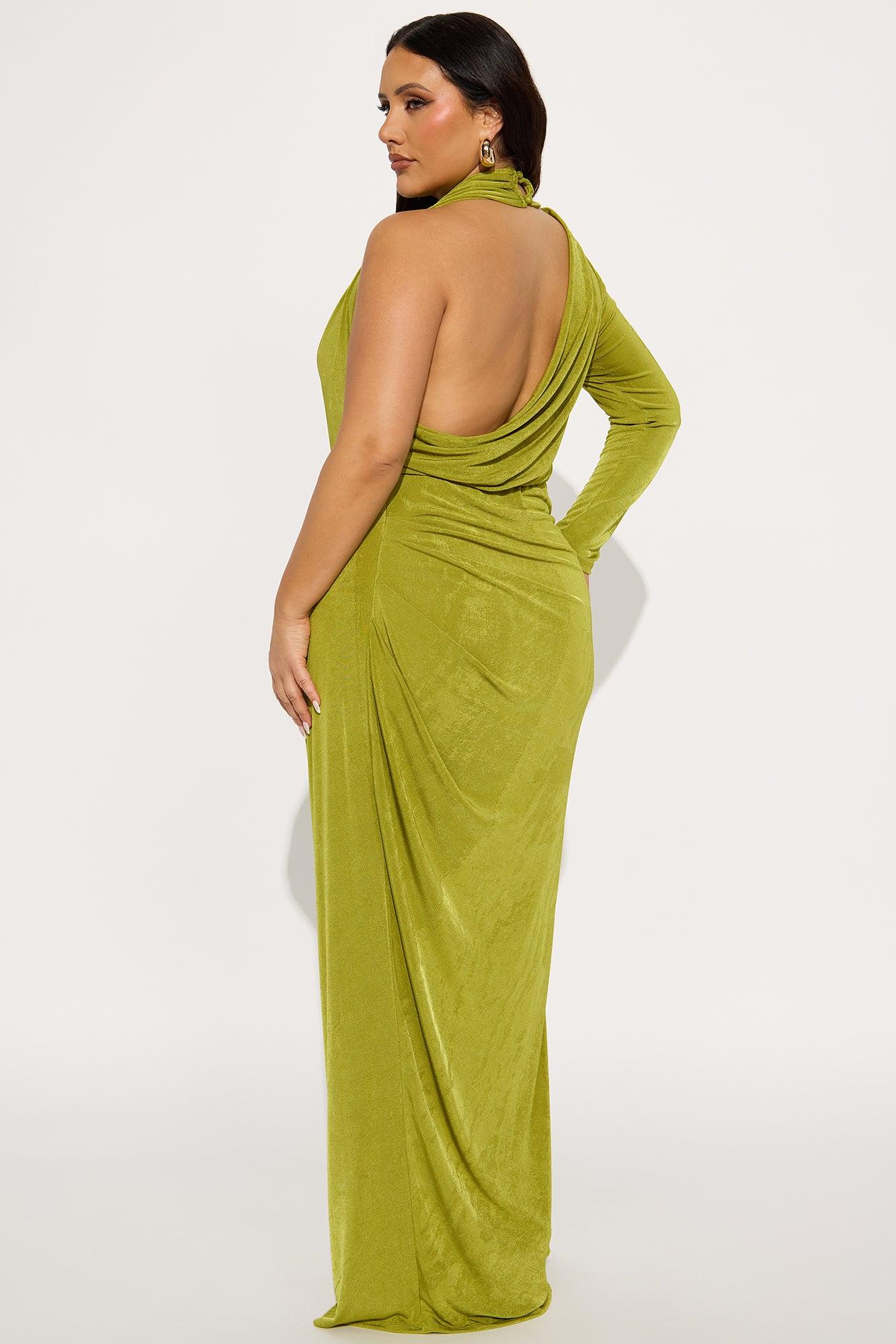 Cadence Slinky One Shoulder Draped Maxi Dress - Chartreuse Female Product Image