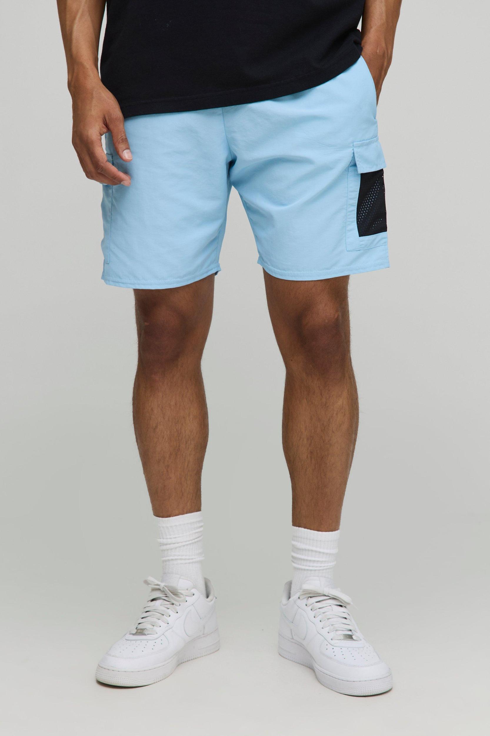 Elasticated Waist Slim Fit Nylon Cargo Shorts | boohooMAN USA Product Image