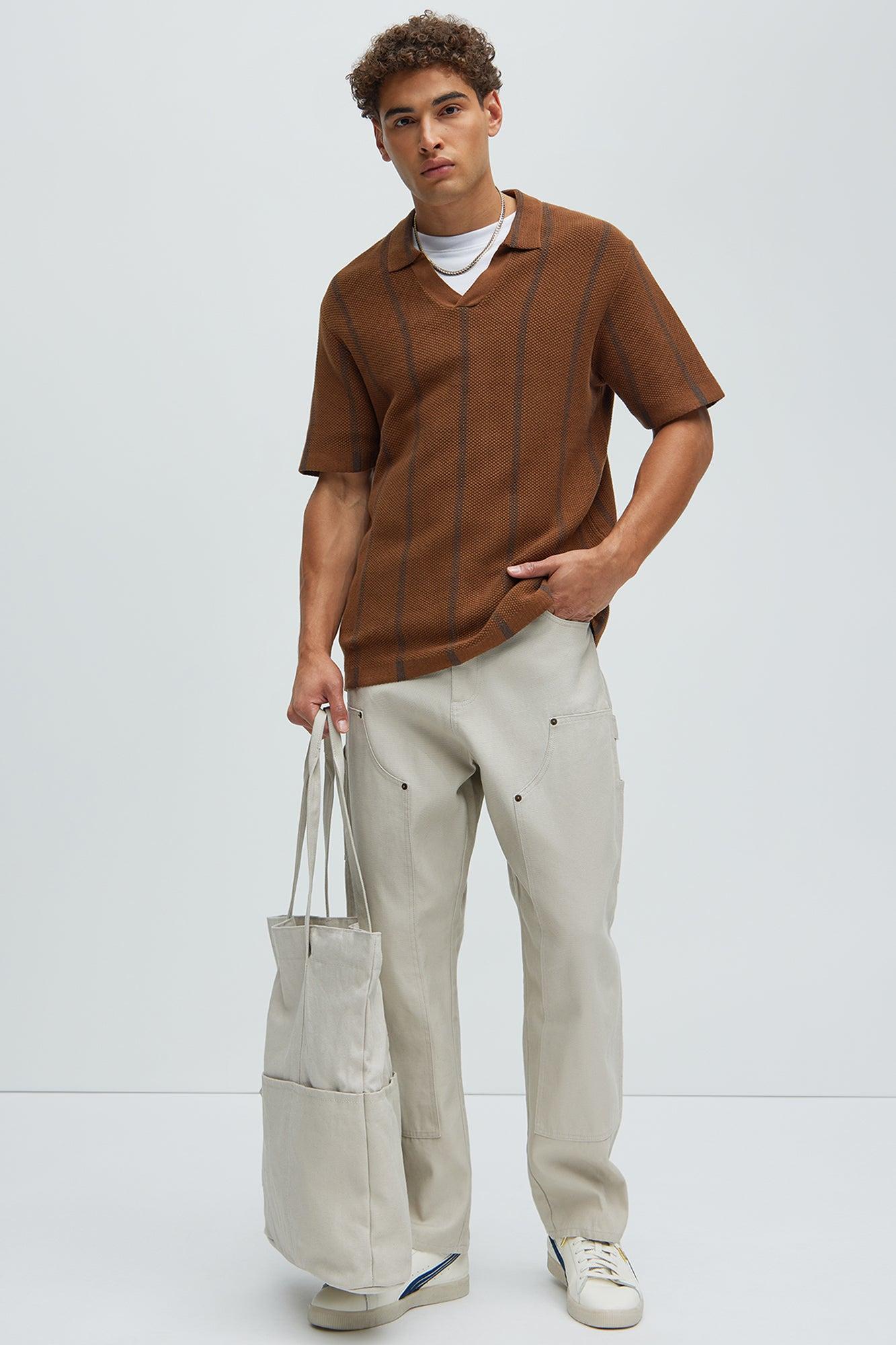 Takin Shots Textured Stripe Polo Shirt - Brown/combo Product Image