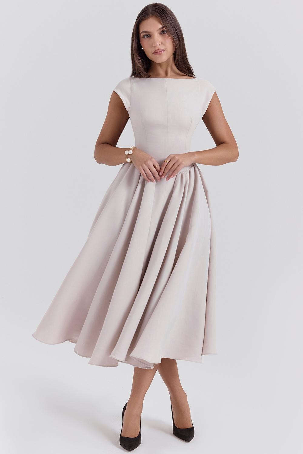 Debutante  french dove moire satin backless midi dress Product Image