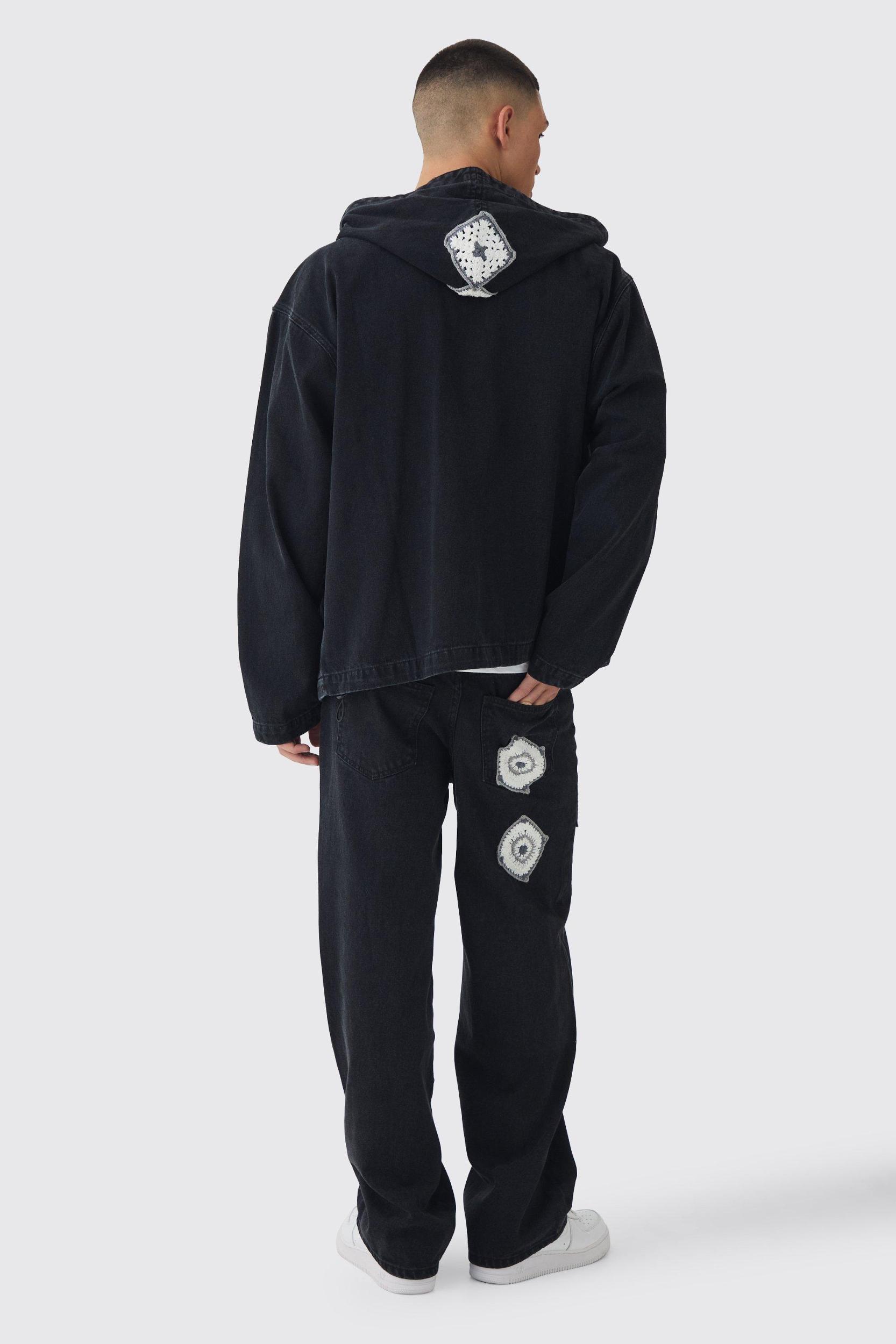 Baggy Fit Crochet Denim Jeans | boohooMAN USA Product Image