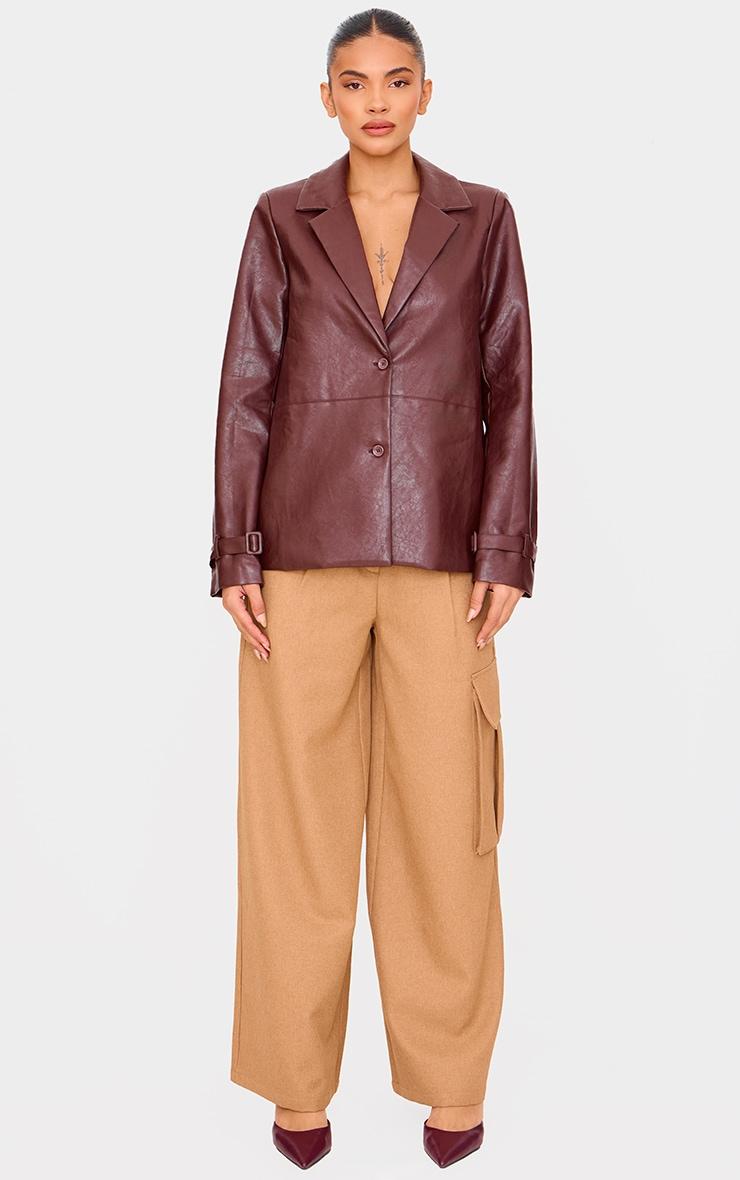 Chocolate Faux Leather Blazer Product Image