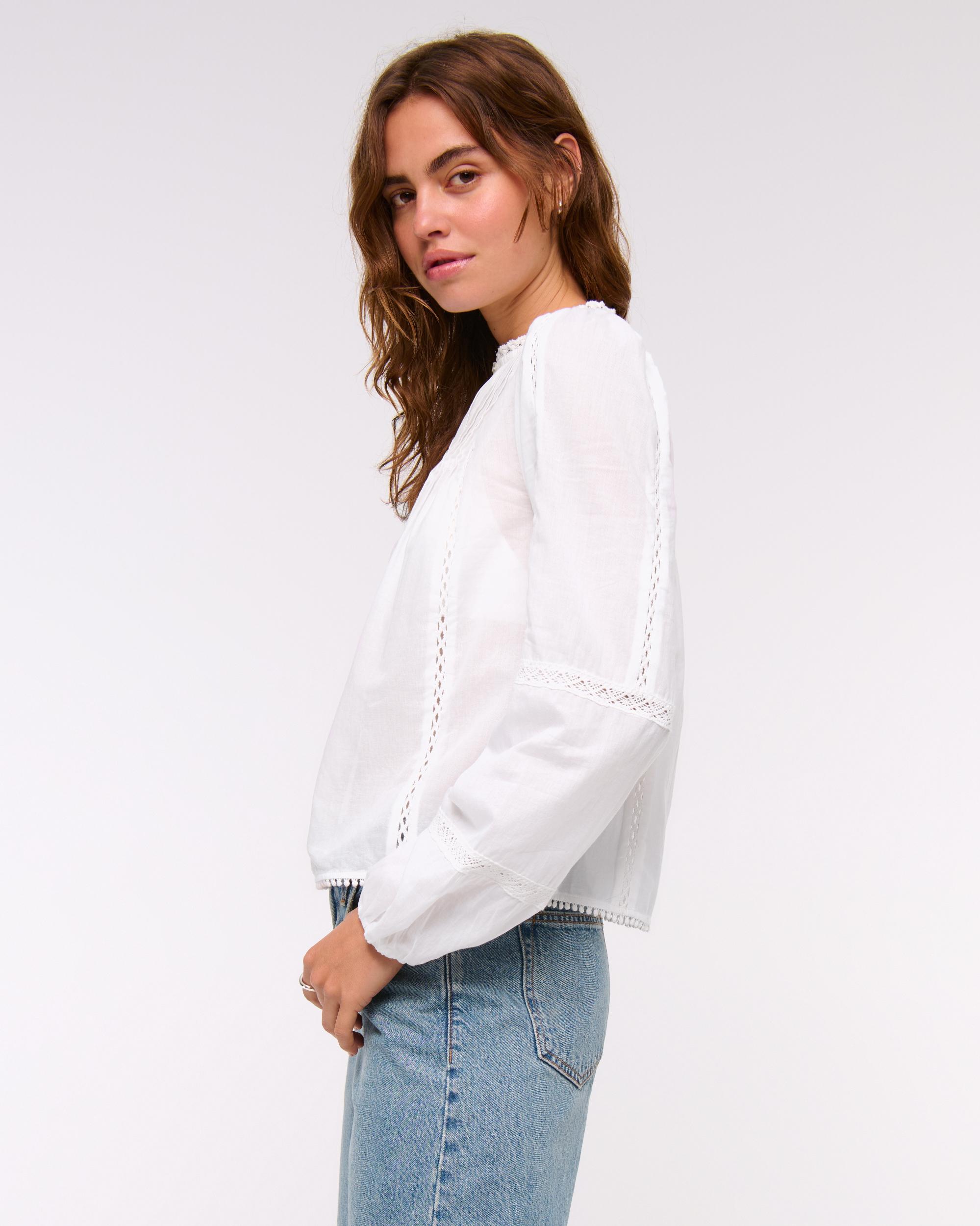 Long-Sleeve Lace-Trim Top Product Image