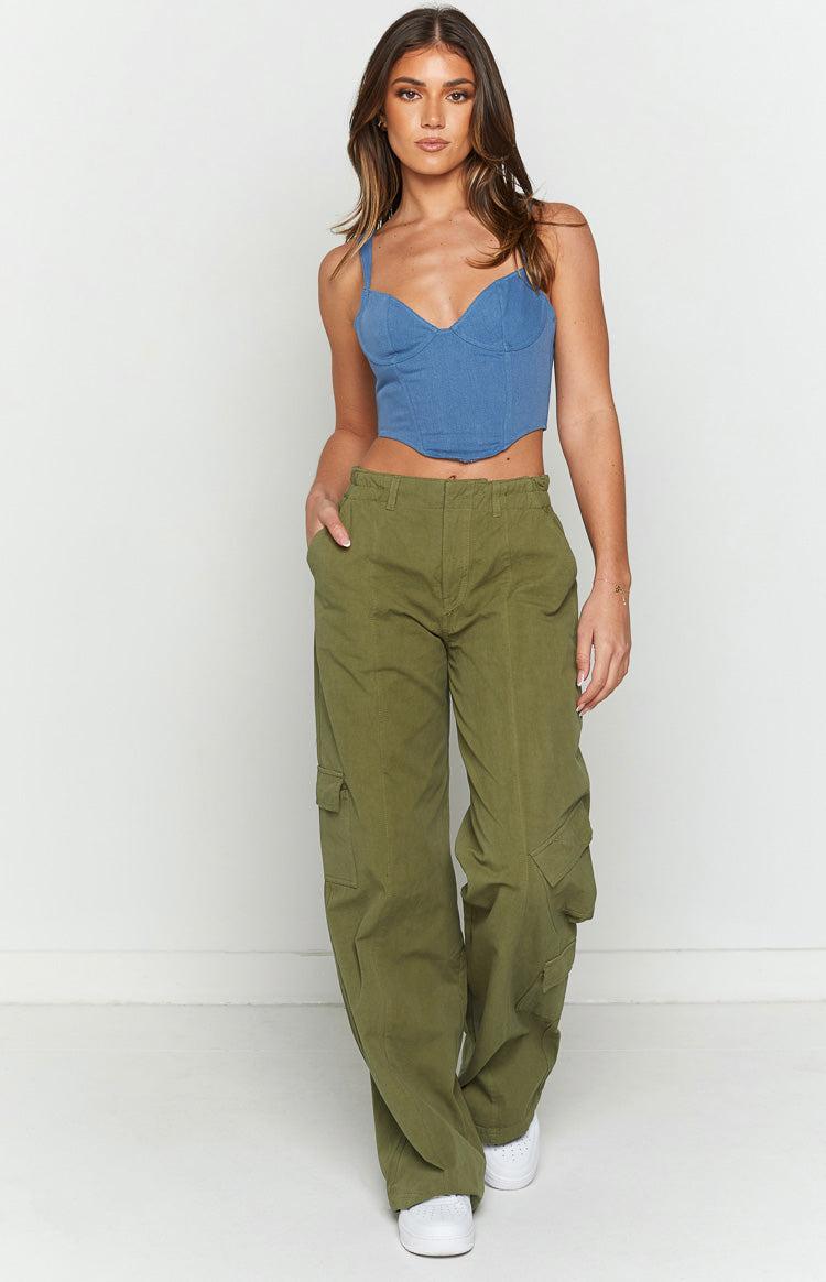 Millie Khaki Low Rise Cargo Trousers Product Image