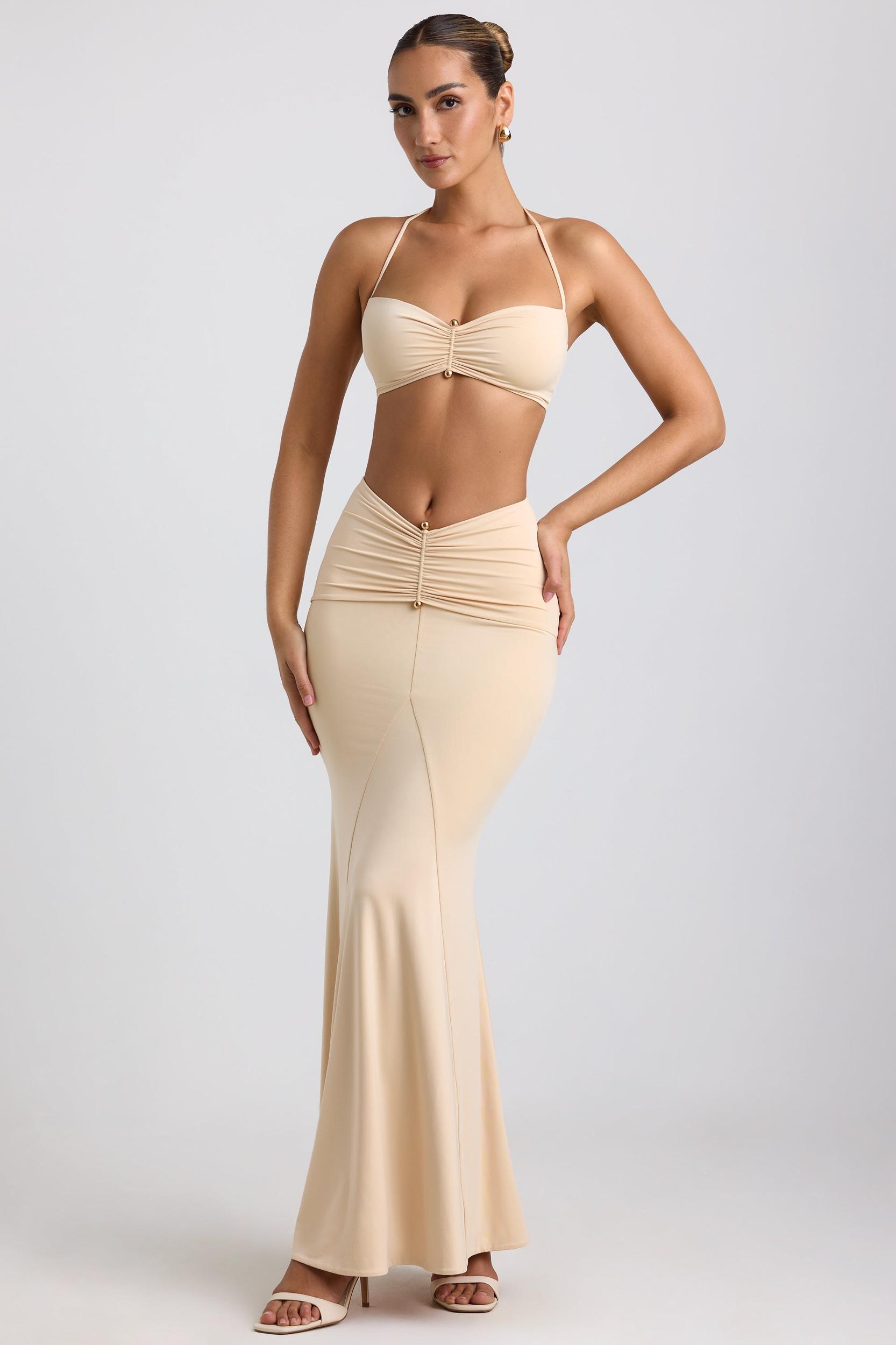 Slinky Jersey Hardware Detail Maxi Skirt in Buttercream Product Image