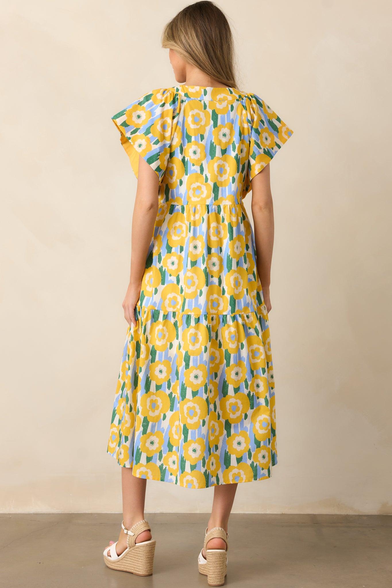 Daisy Date Night Yellow Floral Cotton Midi Dress Product Image