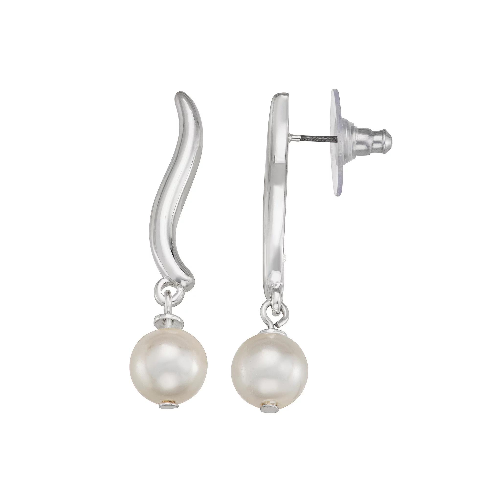 You're Invited Silver Tone Simulated Pearl Drop Post Earrings, Women's, White Product Image