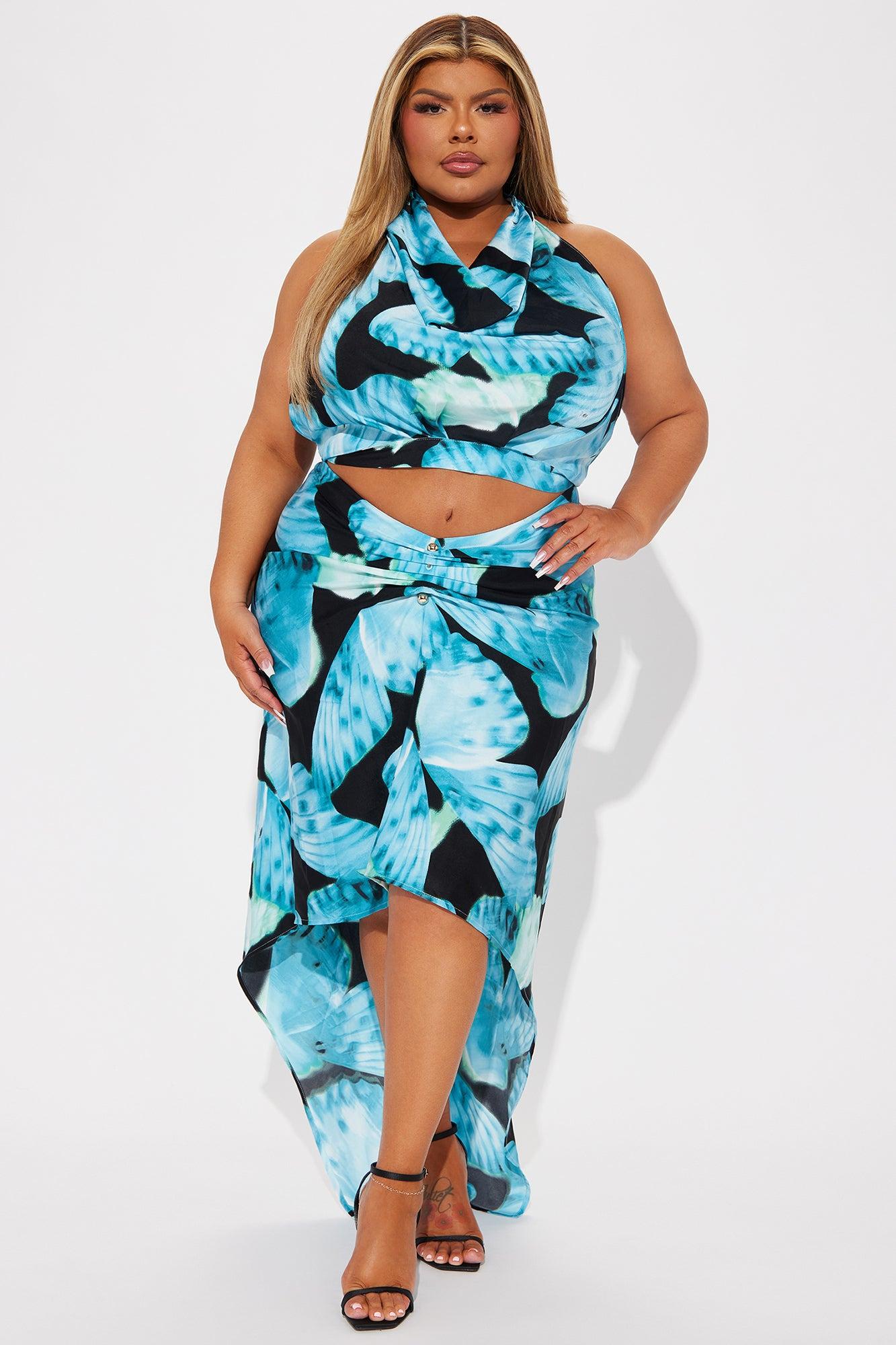 Butterfly Kiss Satin Skirt Set - Blue/combo Product Image