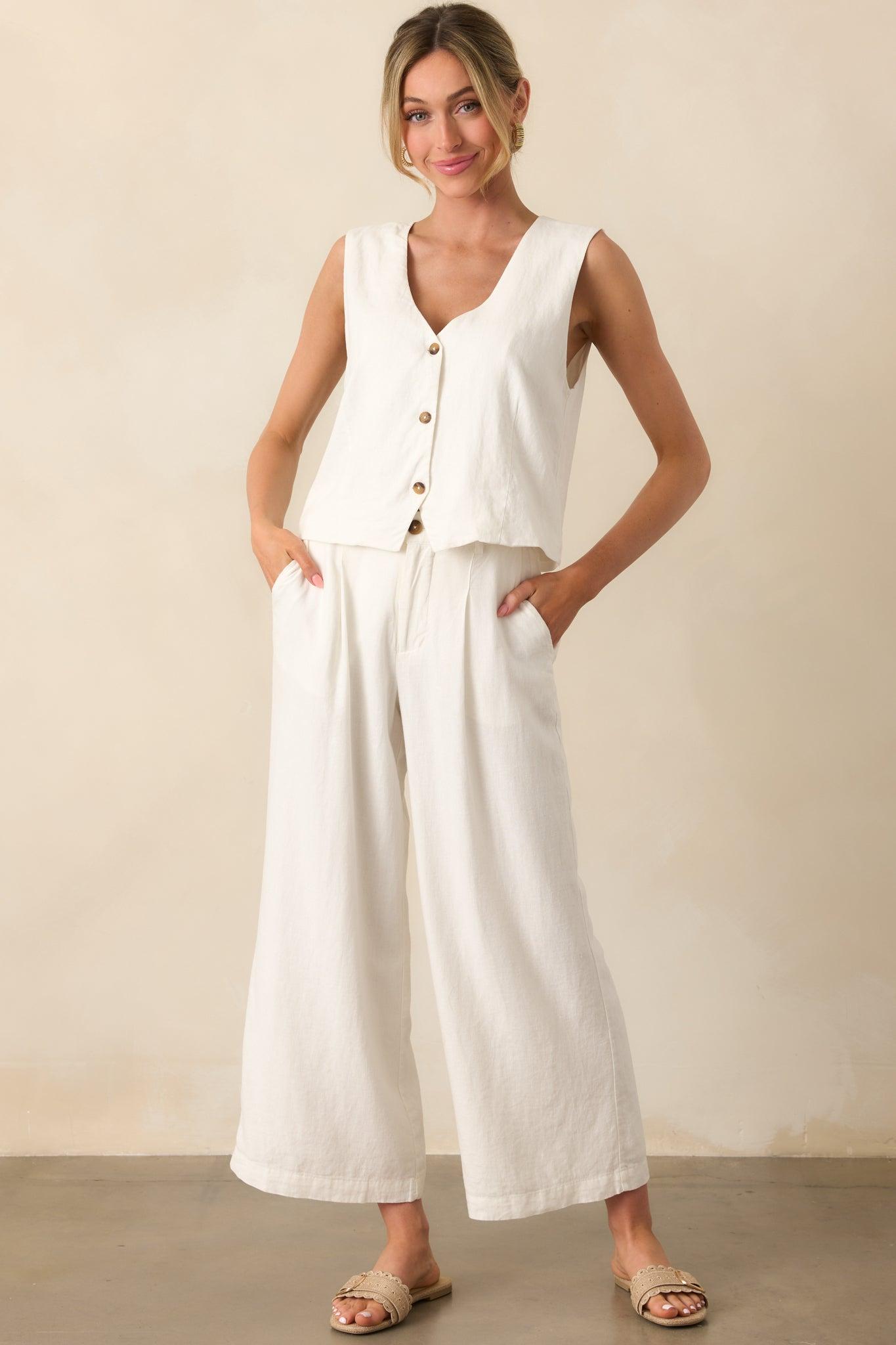 Z Supply White Topanga Wide Leg Linen Pant Product Image