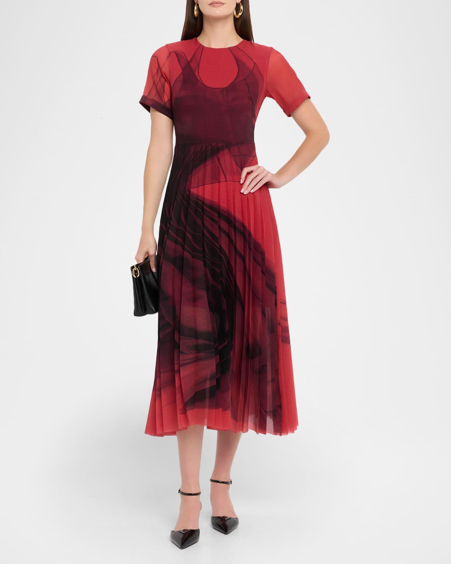 Dancing Pleat Short-Sleeve Pleated Midi Dress Product Image