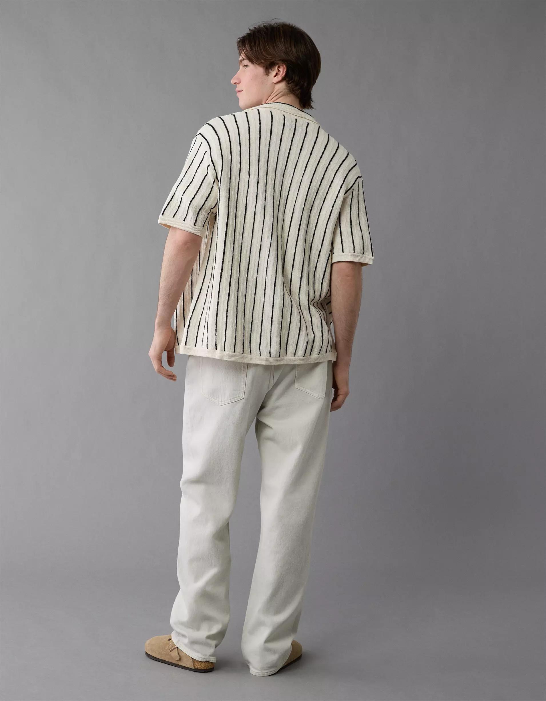 AE Weekend Pinstripe Button-Up Sweater Polo Shirt Product Image