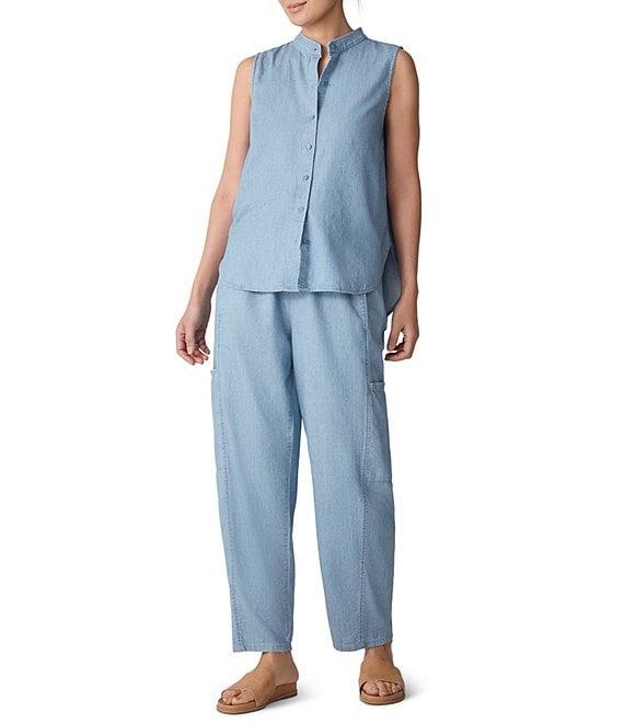 Eileen Fisher Organic Cotton Twill Mandarin Collar Sleeveless Top Product Image