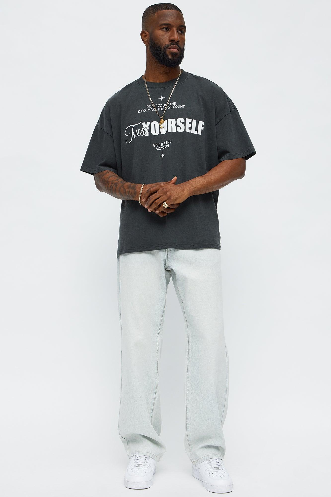 Trust Yourself Give It A Try Oversized Short Sleeve Tee - Black Wash Male Product Image