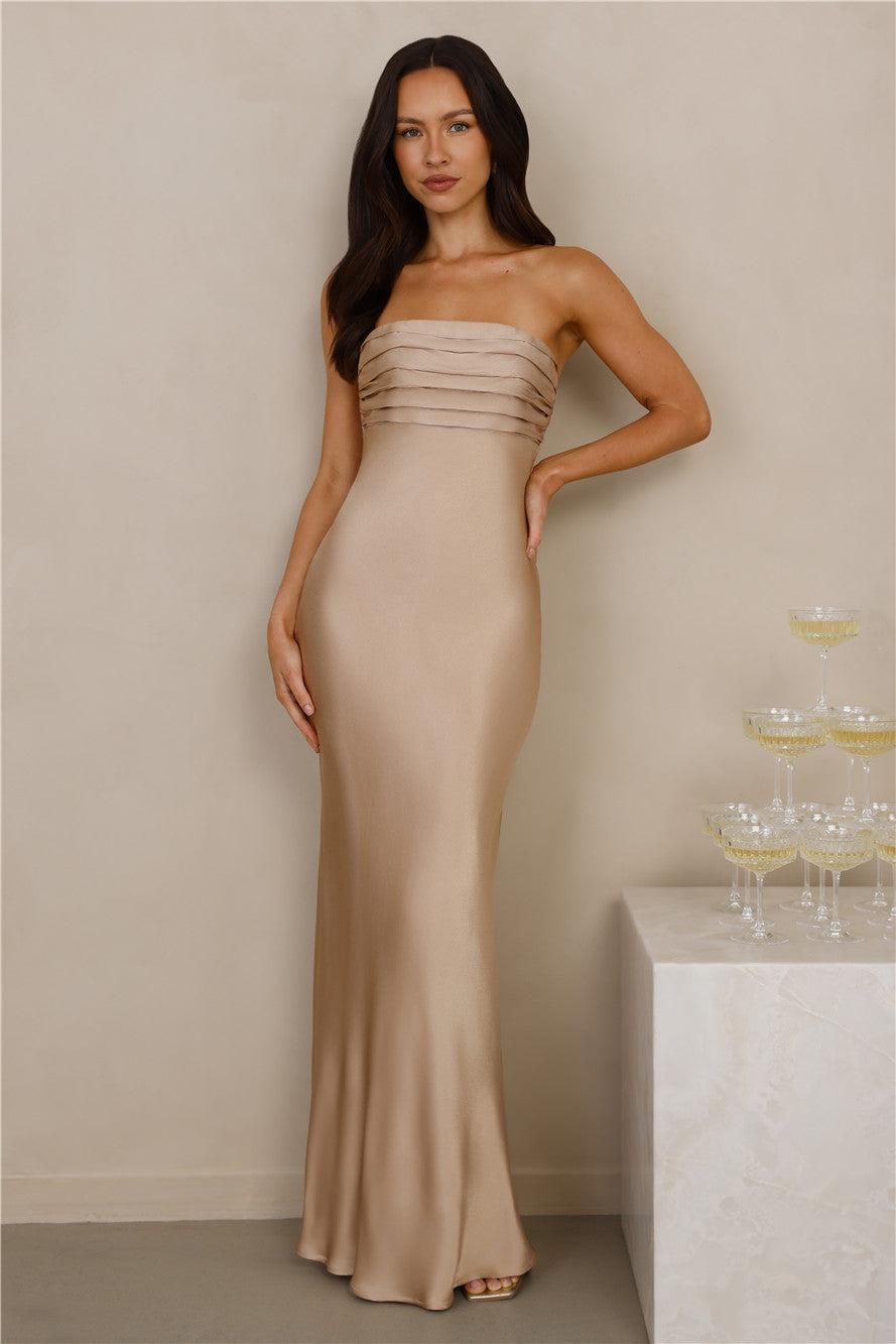 The Seraphina Strapless Satin Maxi Dress Champagne Product Image