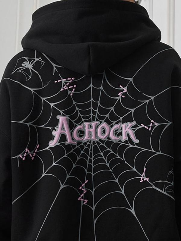 Men's Street Spider Web Print Zip Up Jacket Product Image