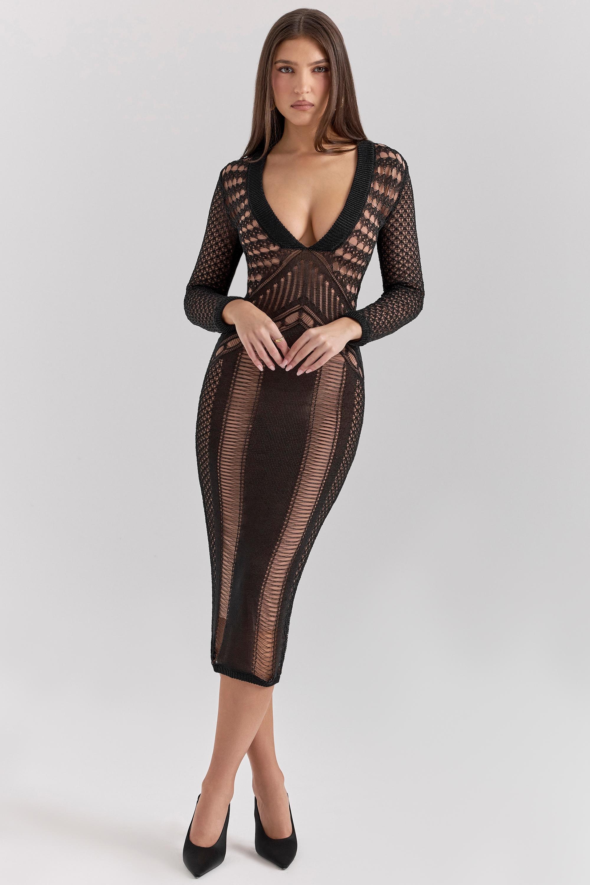 Loula  black plunge midi dress - sale Product Image