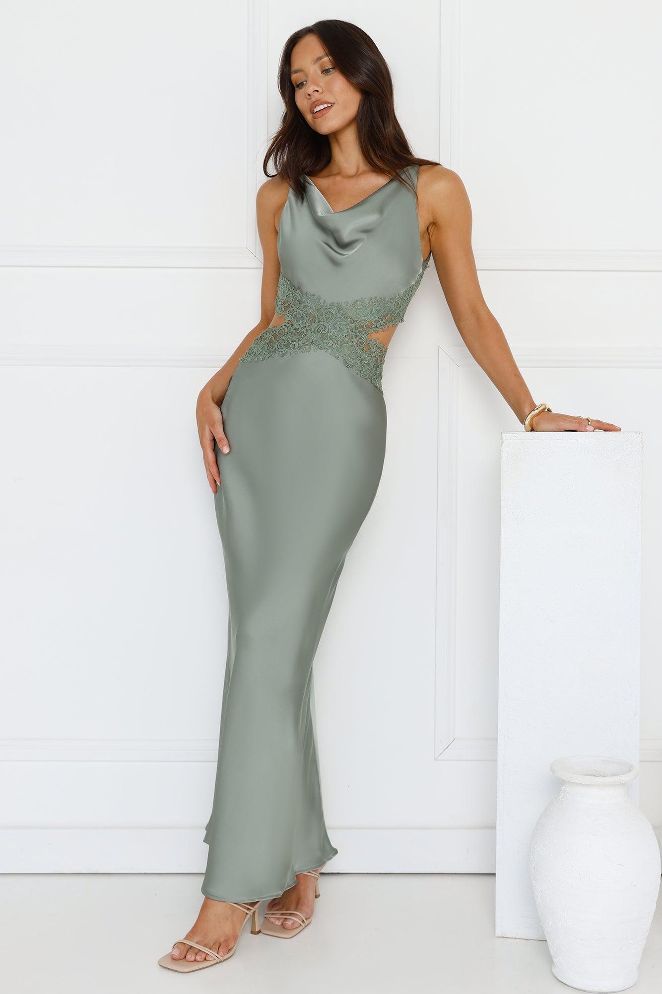 Satin Embrace Maxi Dress Sage Product Image