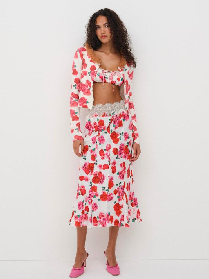 Carol Midi Slip Skirt — Red Product Image