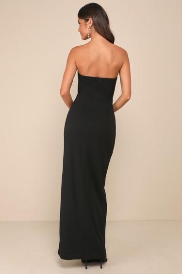 Iconic Excellence Black Asymmetrical Strapless Maxi Dress Product Image