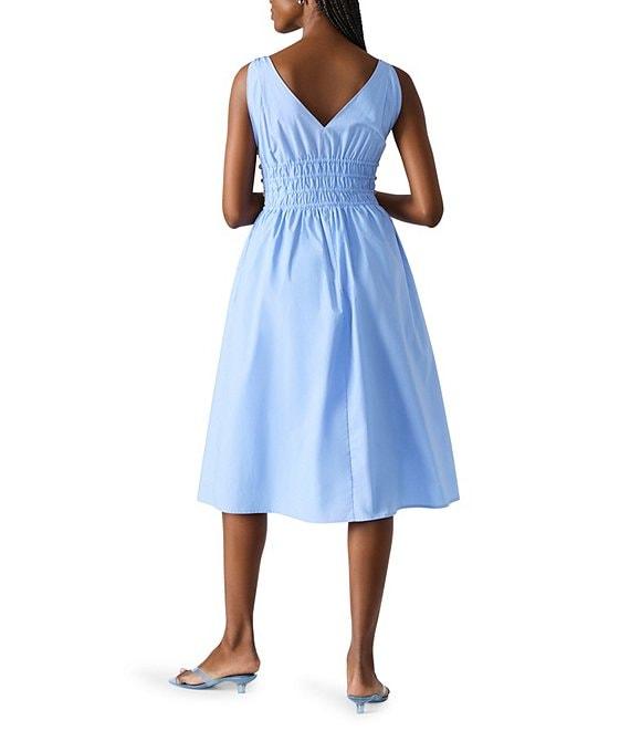 Steve Madden Kassie Bead Embellishment Smocked V-Neck Sleeveless Poplin Dress Product Image