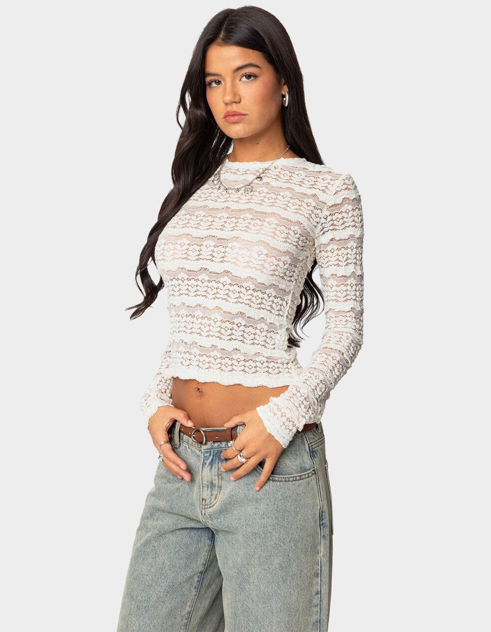 EDIKTED Daisey Textured Sheer Lace Top - BEIGE Product Image