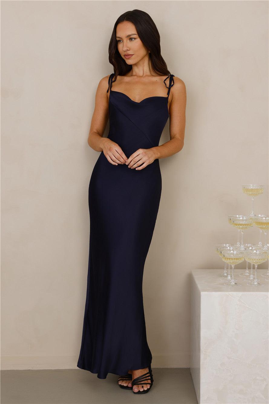 The Penelope Cowl Satin Maxi Dress Navy Product Image