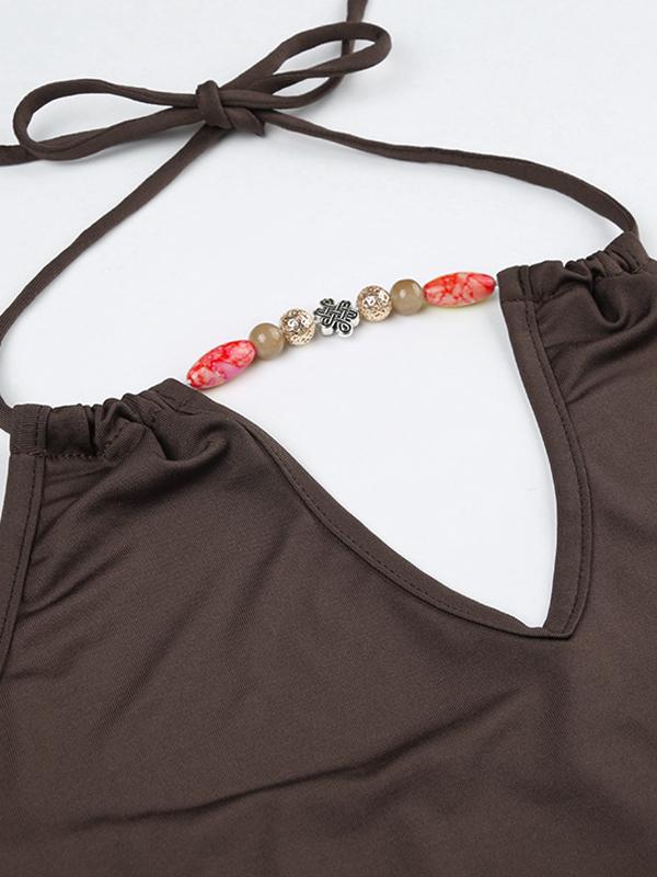 V Neck Bead Connected Backless Halter Vest Product Image