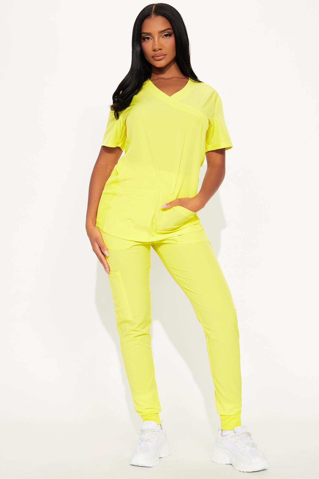 Overtime 4 Way Stretch Scrub Jogger Set - Yellow Female Product Image