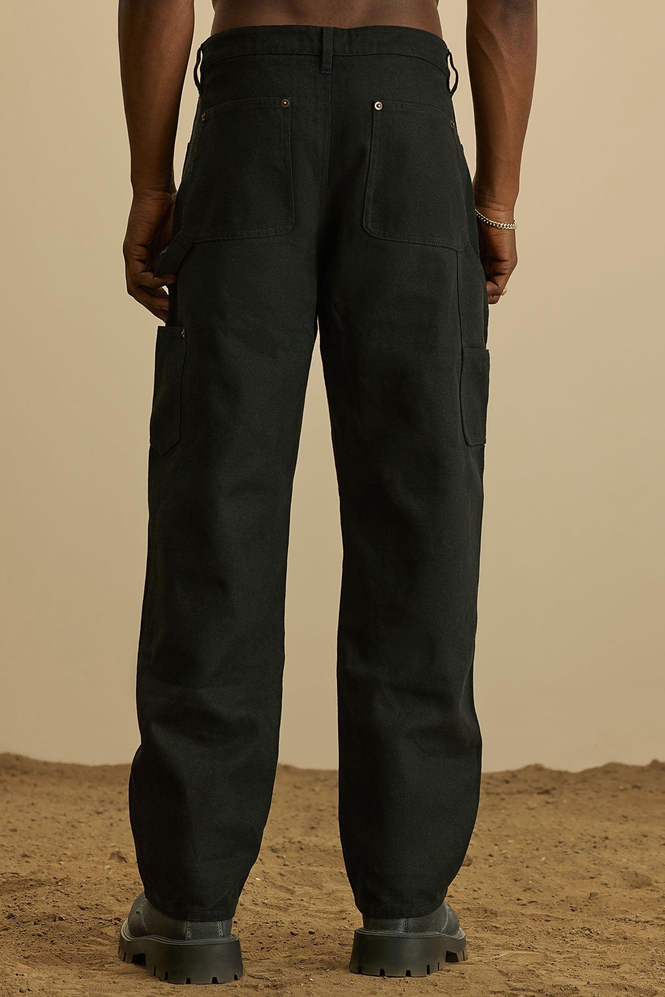 Alexander Double Knee Straight Utility Canvas Pants - Black Product Image
