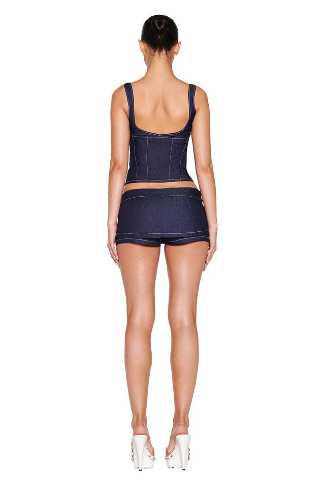 MARRION DENIM SKORT - BLUE : DARK BLUE DENIM Product Image