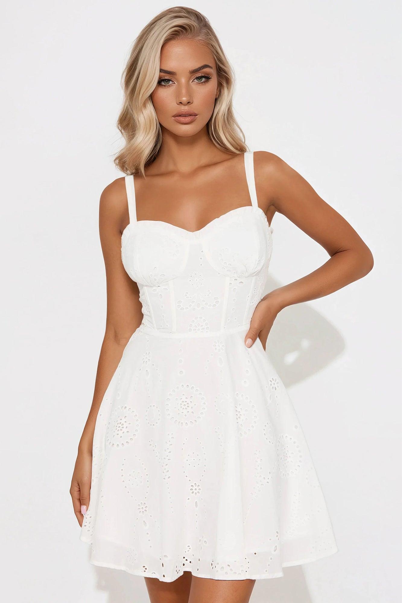 Katherine Eyelet Mini Dress - White Product Image
