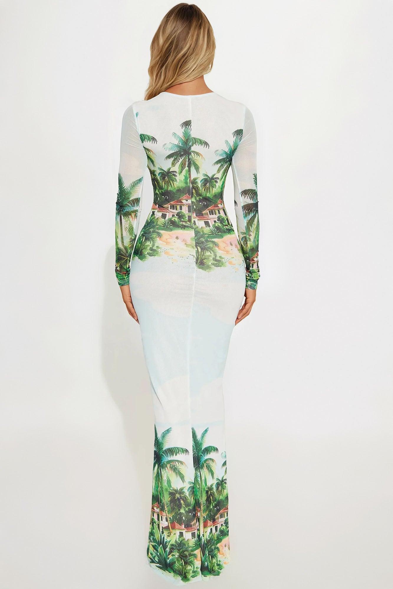 Paradiso Mesh Maxi Dress - Green/combo Female Product Image