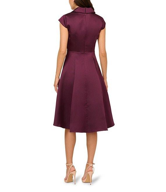 Adrianna Papell Tuxedo Collar V Neckline Cap Sleeve Hi Lo Fit and Flare Dress Product Image