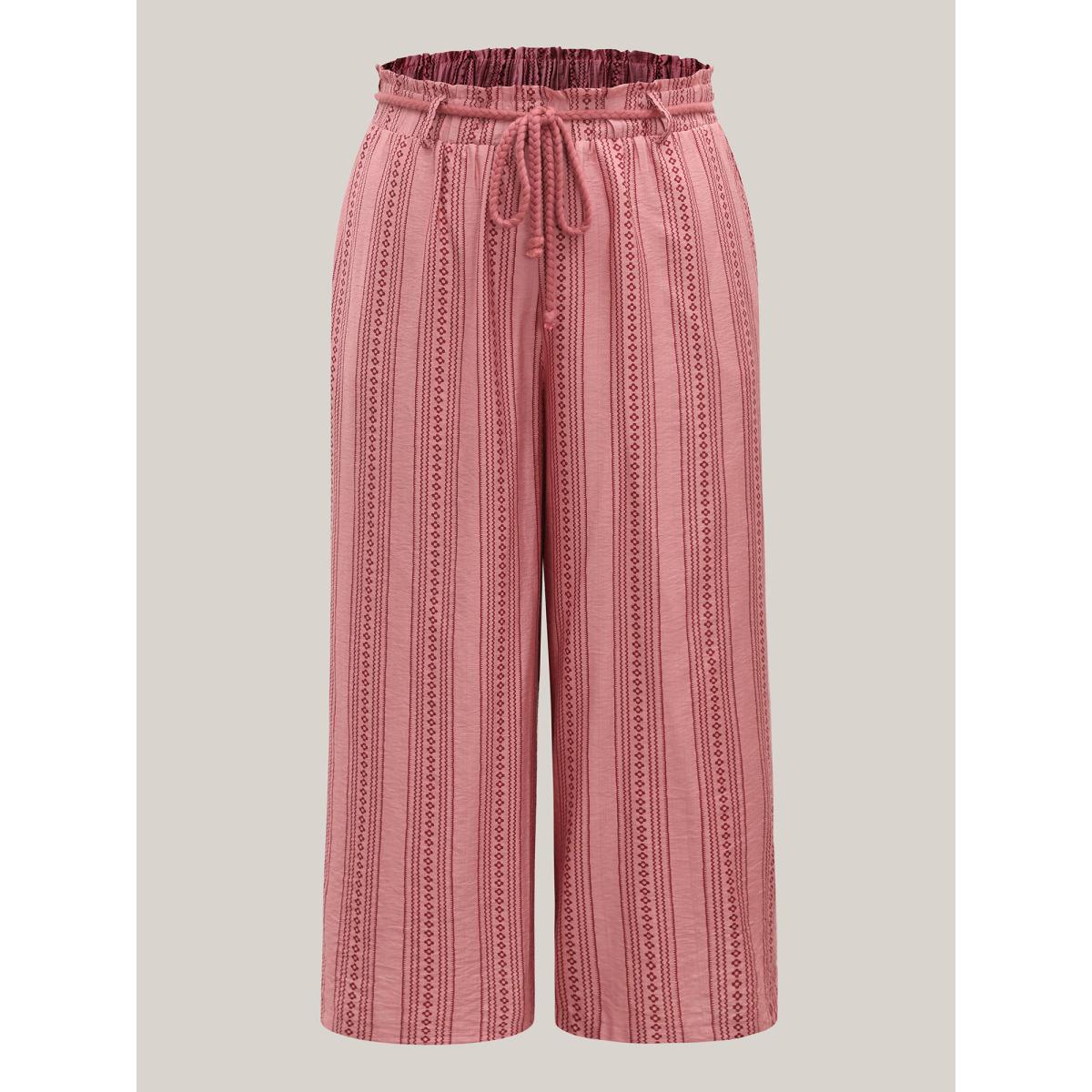 Plus Size Stripe Print Drawstring Wide-Leg Pants Women Rouge Boho Wide Leg Mid Rise Vacation Pants BloomChic 28/5X Product Image