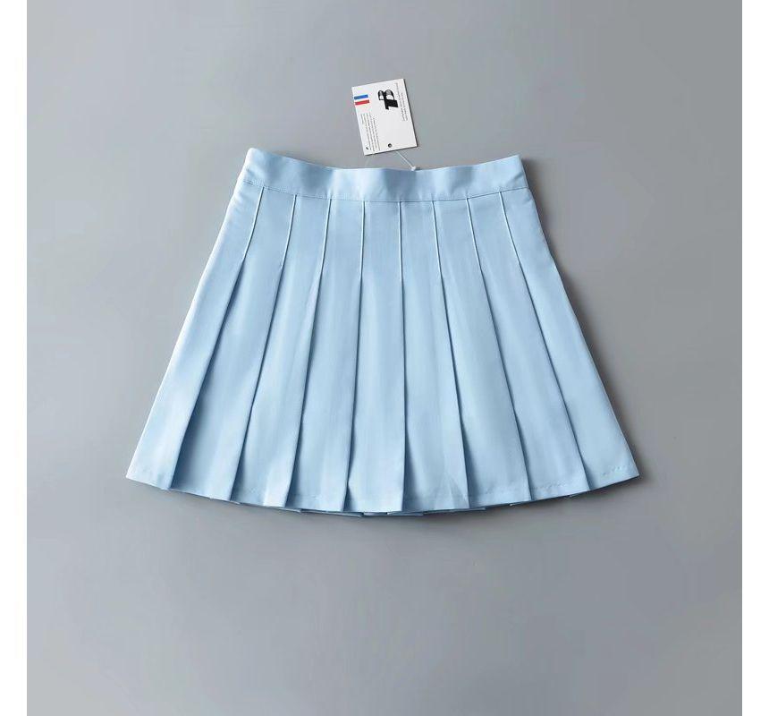 High Waist Plain Pleated Mini A-Line Skirt Product Image