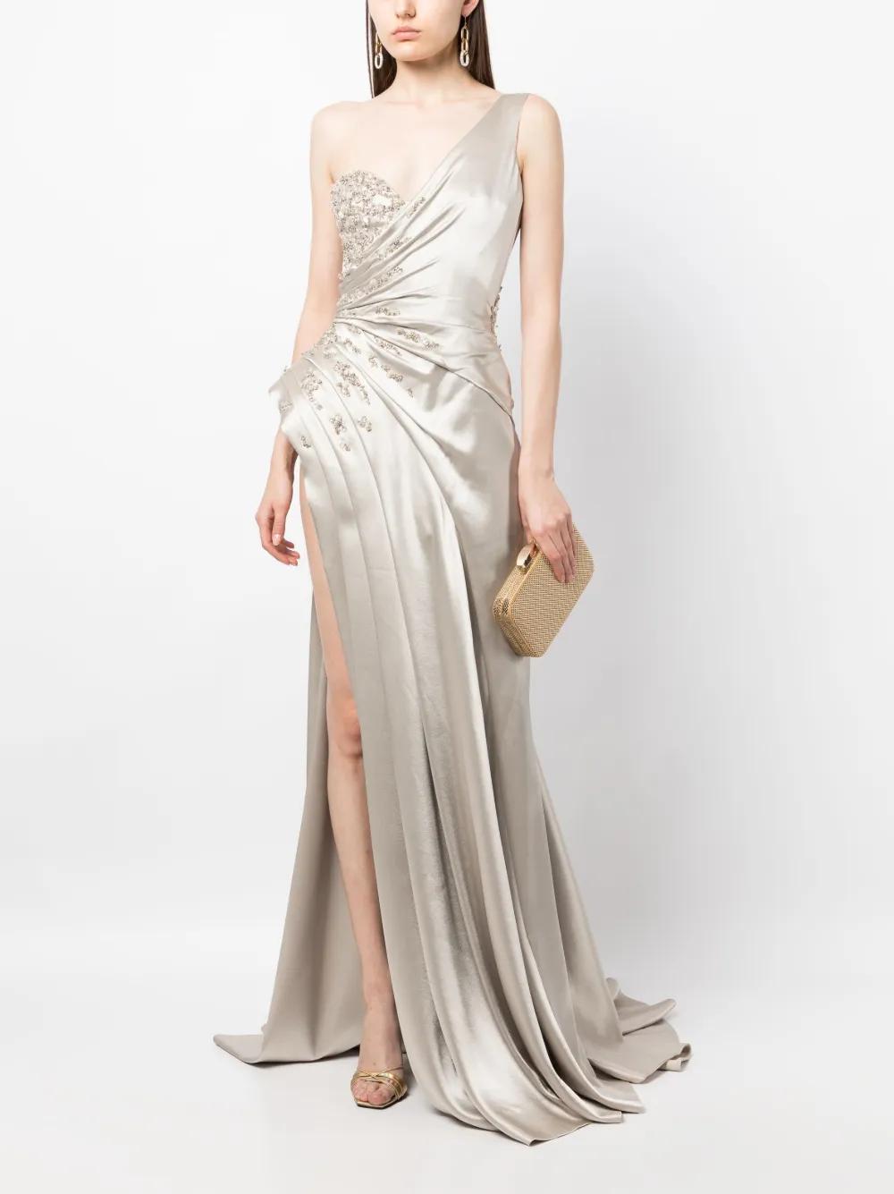 one-shoulder embroidered gown Product Image