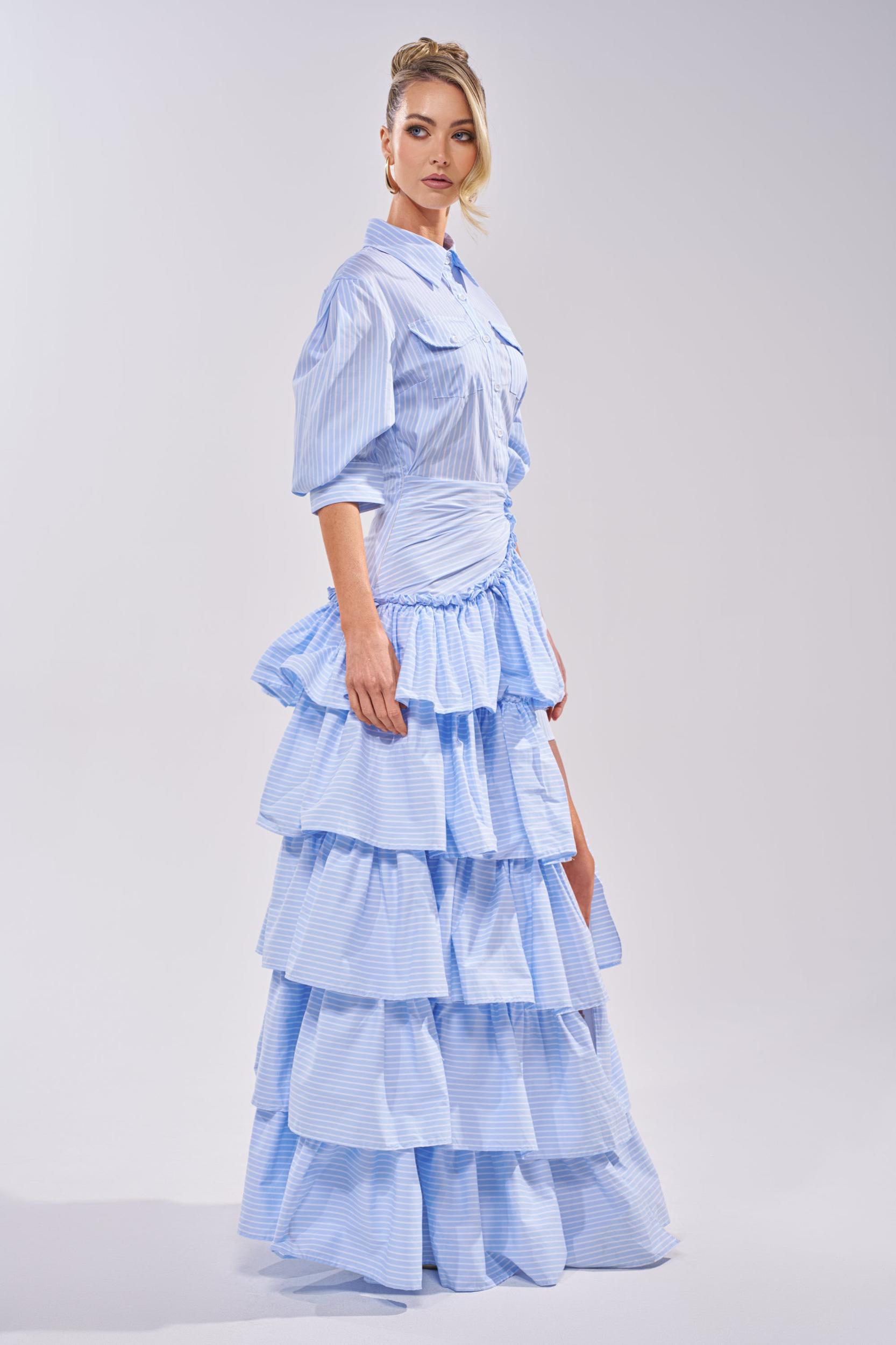 IT'S A DATE POPLIN MAXI DRESS IN BLUE Product Image