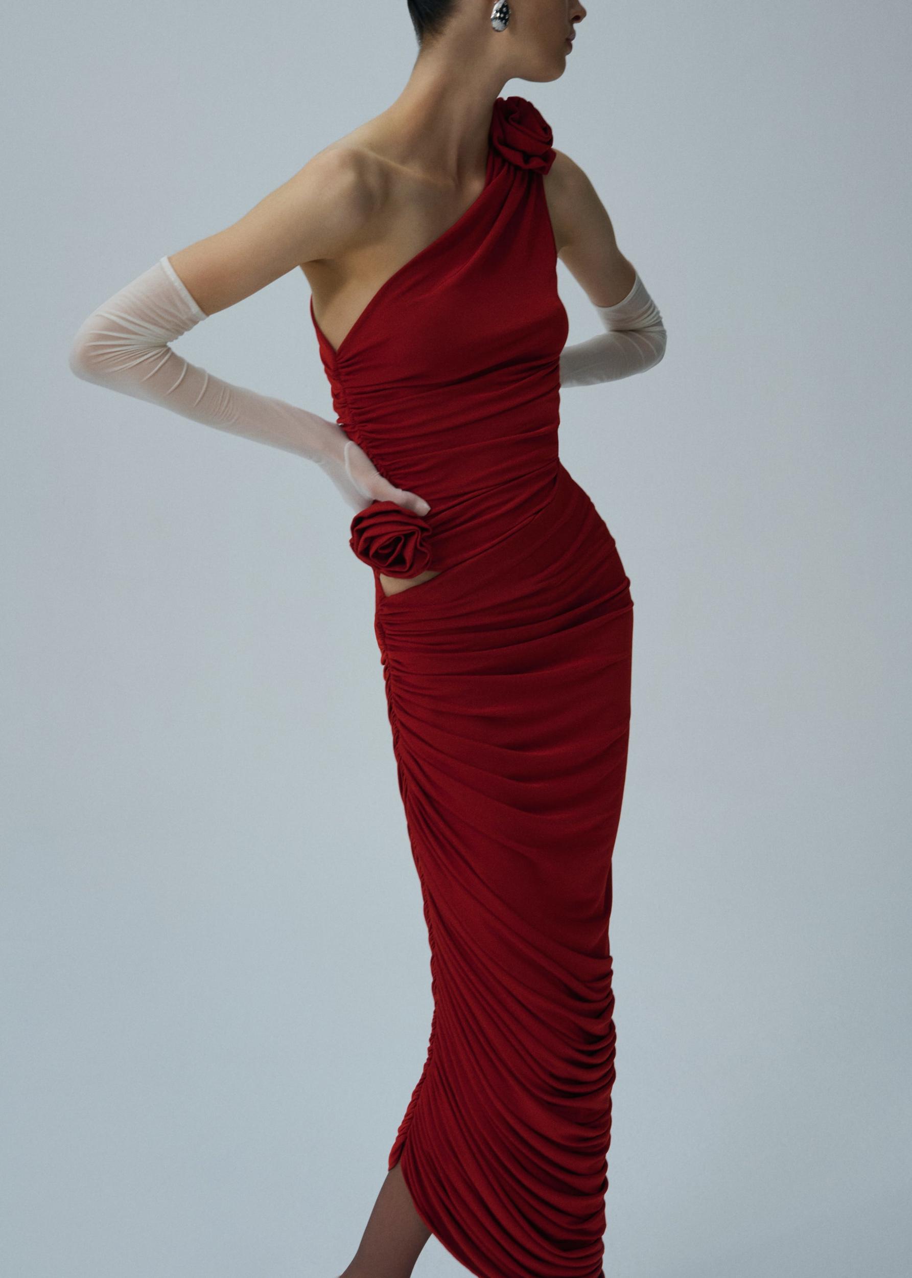 Asymmetrical draped midi skirt in red Product Image