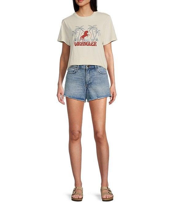 Wrangler® Mid Rise Vintage-Inspired Frayed Hem Denim Shorts Product Image