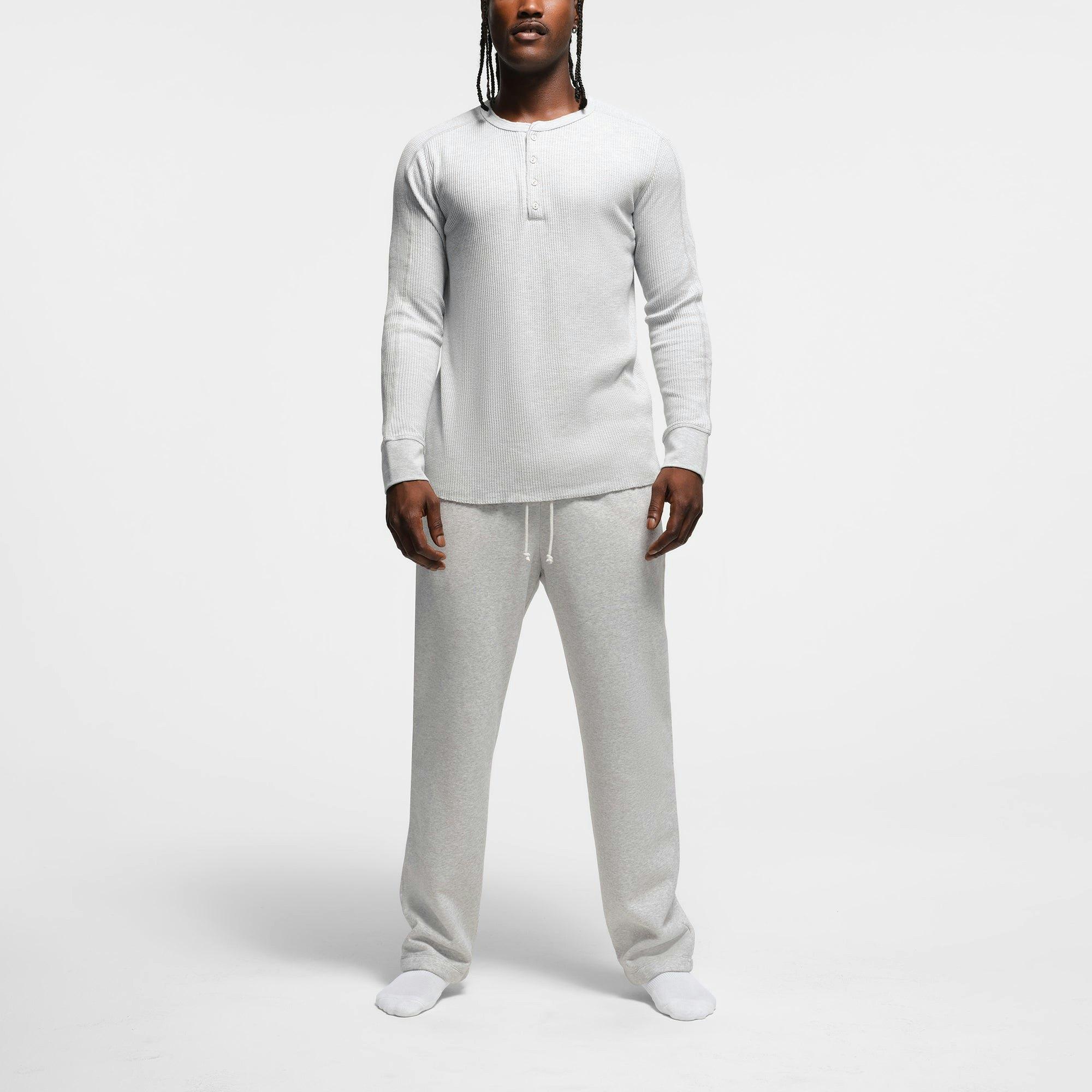 WAFFLE MENS SLIM LONG SLEEVE HENLEY | LIGHT HEATHER GREY Product Image