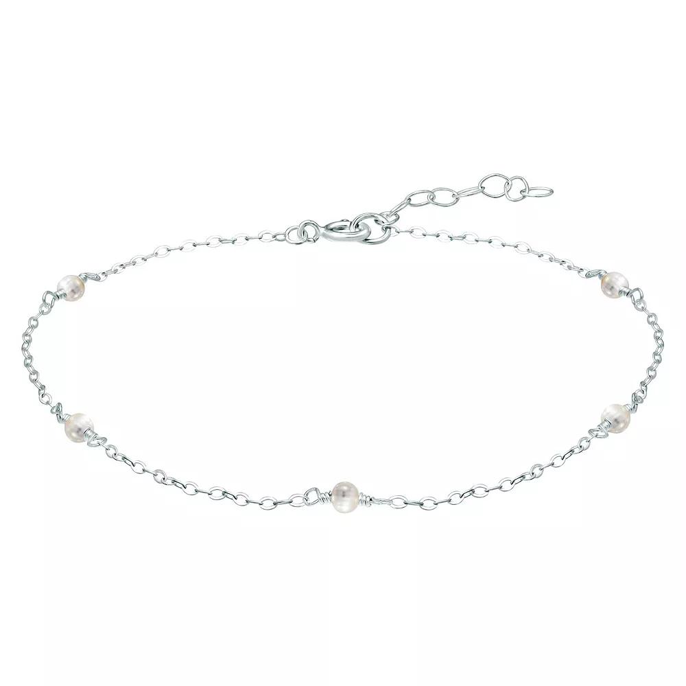 Aleure Precioso Sterling Silver Bead Station Anklet, Women's, Size: 9", White Product Image