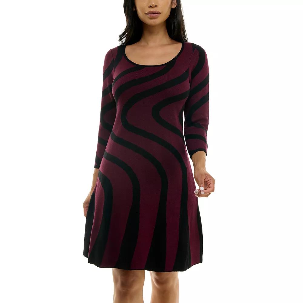 Women's Nina Leonard A-Line Jacquard Sweater Dress, Size: Medium, Deep Wine Black Product Image