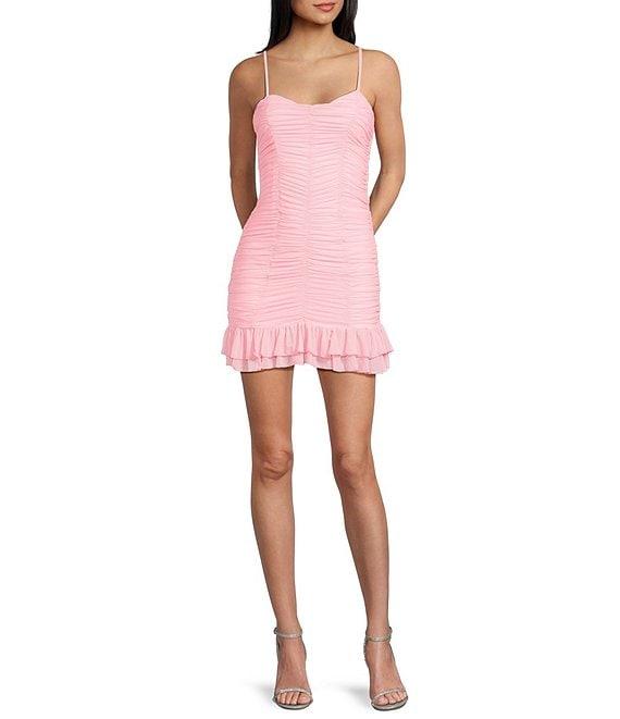 Lulus Mesh Sweetheart Neckline Ruched Mini Dress Product Image