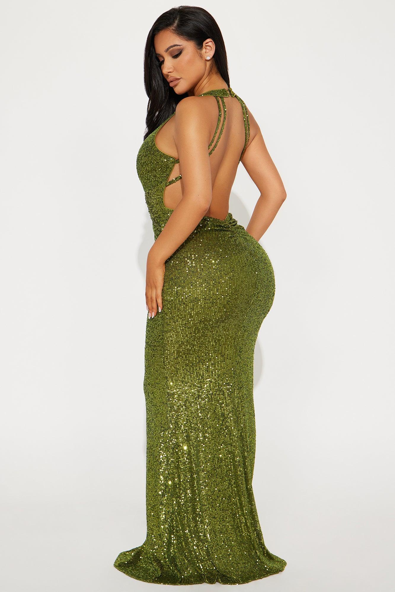 Jocelyn Backless Sequin Gown - Chartreuse Product Image